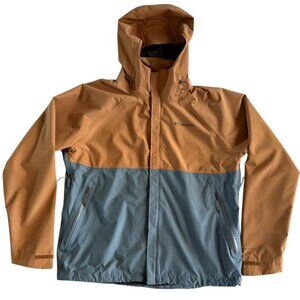 Columbia Omni-Tech Jacket Mens XL Tan Blue Hooded Waterproof Rain Shell Coat